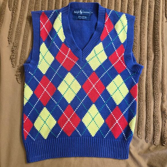 Ralph Lauren Men Vtg 90s Y2K Preppy Ivy League Golf Argyle V Neck Sweater Vest S - Picture 7 of 9